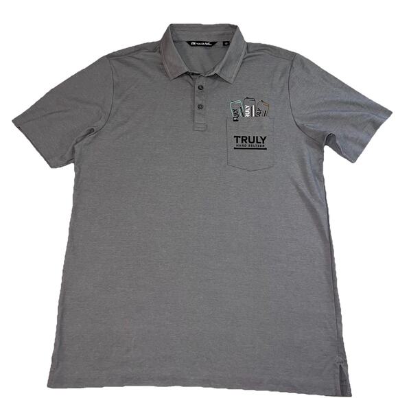 Travis Mathew Polo Shirt Mens Size L Gray Truly Hard Seltzer Graphic Pocket Golf - Picture 1 of 13